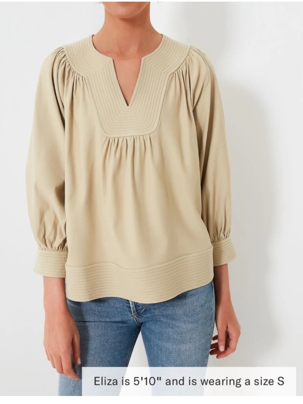 Pomander Place Cream Split-V Pintuck Blouse. Sz L